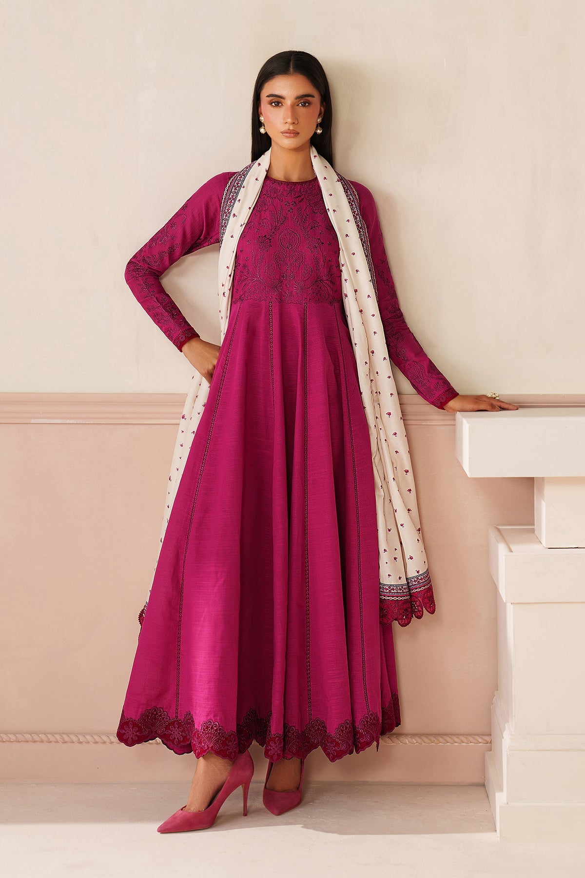 Embroidered Khaddar Pink