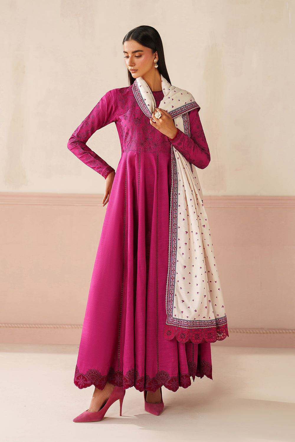 Embroidered Khaddar Pink